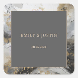 モダン金ゴールド芸術的炭煙炭結婚水色 スクエアシール