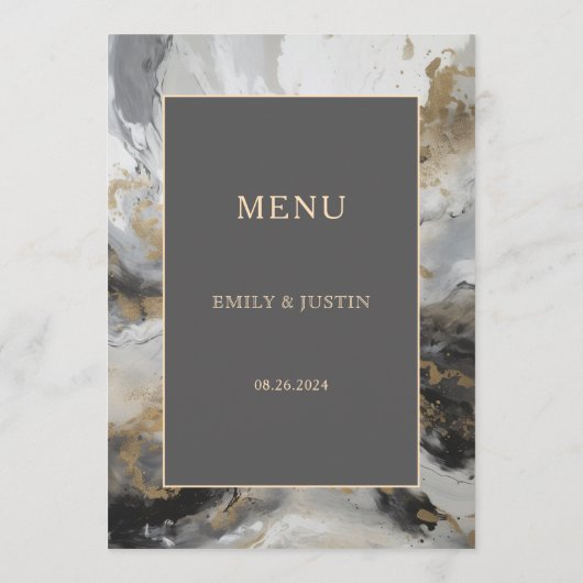モダン金ゴールド芸術的炭煙炭結婚水色 メニュー (裏面)