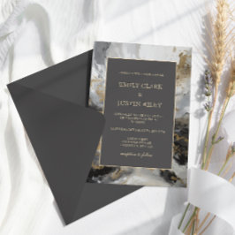 モダン金ゴールド芸術的炭煙炭結婚水色 招待状