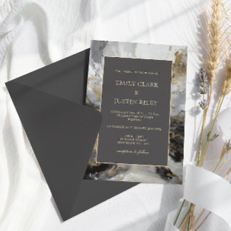 モダン金ゴールド芸術的炭煙炭結婚水色 招待状