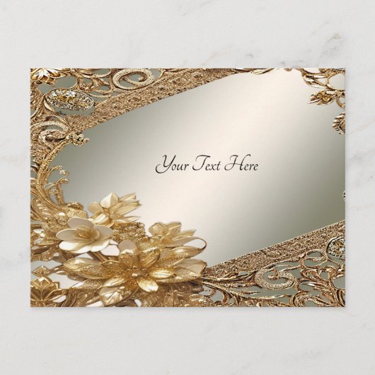モダン金ゴールド華美フローラはがき ポストカード (正面)
