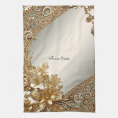 モダン金ゴールド華美フローラキッチンタオル キッチンタオル (縦)