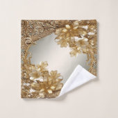 モダン金ゴールド華美フローラタオルセット バスタオルセット (ウォッシュタオル)