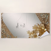 モダン金ゴールド華美フローラビーチタオル ビーチタオル (正面)