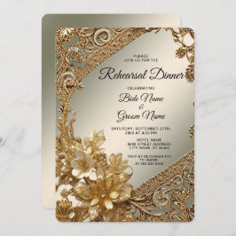 モダン金ゴールド華美フローラリハーサル 招待状
