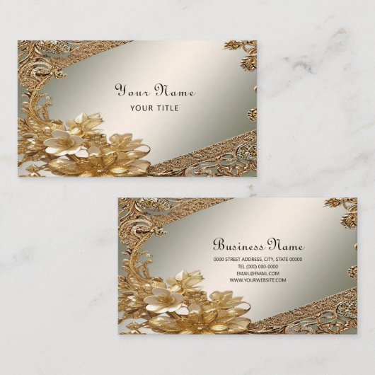 モダン金ゴールド華美フローラ名刺 名刺 (正面/裏面)