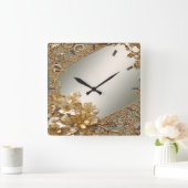 モダン金ゴールド華美フローラ壁時計 スクエア壁時計 (ホーム)