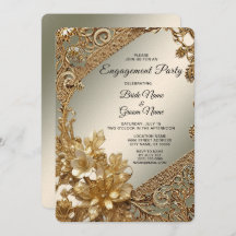 モダン金ゴールド華美フローラ婚約招待状