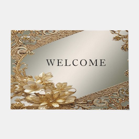 モダン金ゴールド華美フローラ形式 ドアマット (正面)