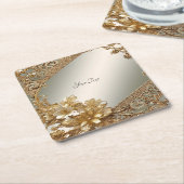 モダン金ゴールド華美フローラ紙コースター スクエアペーパーコースター (アングル)