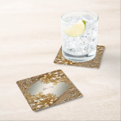 モダン金ゴールド華美フローラ紙コースター スクエアペーパーコースター (インサイチュ)