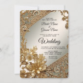 モダン金ゴールド華美フローラ結婚式招待状 招待状 (正面)