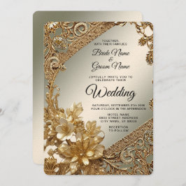 モダン金ゴールド華美フローラ結婚式招待状 招待状