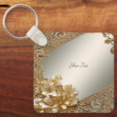 モダン金ゴールド華美フローラ キーホルダー (正面)