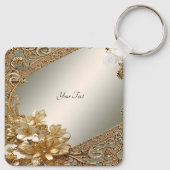 モダン金ゴールド華美フローラ キーホルダー (裏面)