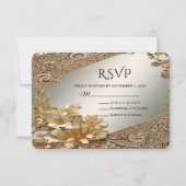 モダン金ゴールド華美フローラRSVPカード 出欠カード (正面)