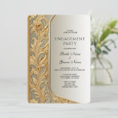 モダン金ゴールド華美婚約招待状 招待状 (スタンド正面)