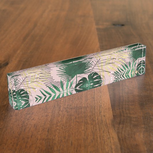 モダン金ゴールド葉熱帯ヨタバタデザイン デスクネームプレート (側面)