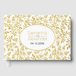 モダン金ゴールド葉結婚のゲストブック ゲストブック