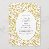 モダン金ゴールド葉結婚グリッターのカップルのシャワー 招待状 (正面/裏面)