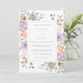モダン金ゴールド薄紫ピーチフローラ結婚ズ 招待状 (スタンド正面)