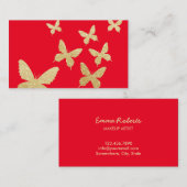 モダン金ゴールド蝶シンプル赤メイクアップアーティスト 名刺 (正面/裏面)