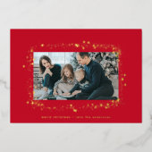 モダン金ゴールド赤い星のクリスマスフォトフレーム 箔シーズンカード (正面)