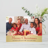 モダン金ゴールド赤植物のクリスマスファミリー写真 シーズンカード (スタンド正面)