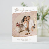 モダン金ゴールド赤面グリッター結婚写真 サンキューカード (スタンド正面)