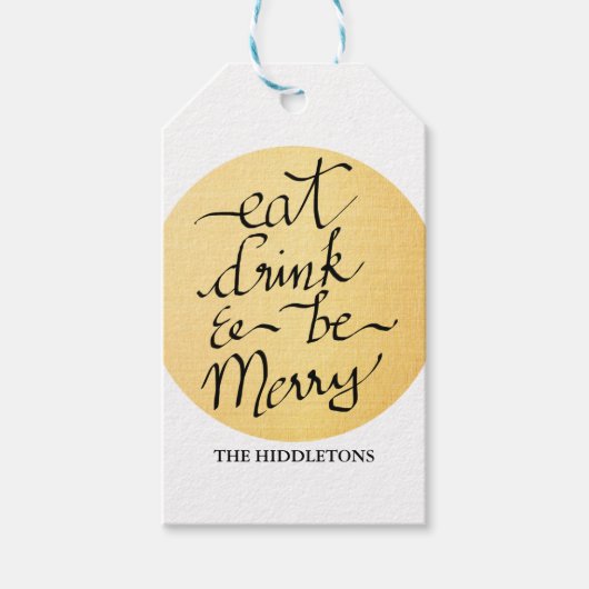 モダン金ゴールド食べドリンク&ベメリーースクリプト ギフトタグ (正面)