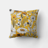 モダン金ゴールド黄色の白フローラ クッション (裏面)
