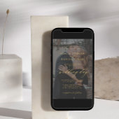 モダン金ゴールド黒のオーバーレイ結婚写真 招待状