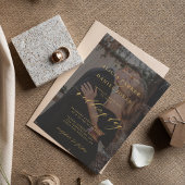 モダン金ゴールド黒のオーバーレイ結婚写真 招待状