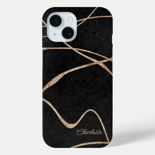 モダン金ゴールド黒フェイクグリッターパーソナライズされた名 Case-Mate iPhoneケース (裏面)