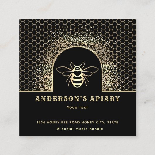 モダン金ゴールド黒蜂蜜の養蜂家 スクエア名刺 (正面)