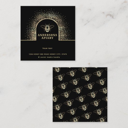 モダン金ゴールド黒蜂蜜の養蜂家 スクエア名刺 (正面/裏面)