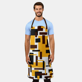 モダン金ゴールド黒褐色の正方形の幾何学的パターン エプロン