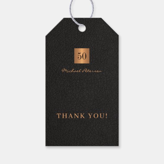 モダン金ゴールド黒50歳のバースデ感謝していィー ギフトタグ (正面)