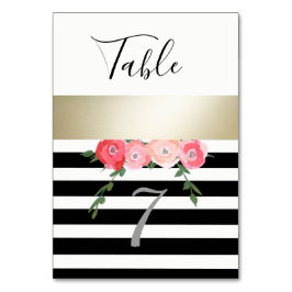 モダン金ゴールド黒/白ストライプバラ結婚の テーブルナンバー
