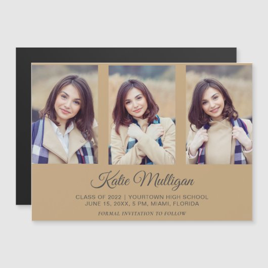 モダン金ゴールド3写真卒業救日2022 (正面/裏面)