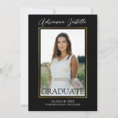 モダン金ゴールド3写真書道卒業パーティー 招待状 (正面)