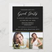 モダン金ゴールド3写真書道卒業パーティー 招待状 (裏面)