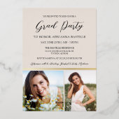 モダン金ゴールド3写真書道卒業パーティー 箔招待状 (裏面)