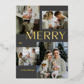 モダン金ゴールド4メリーフォトコラージュグレークリスマス 箔シーズンカード (正面)