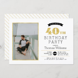 モダン金ゴールド40歳の誕生日パーティー写真招待状 招待状