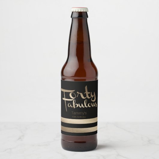 モダン金ゴールド40歳の誕生日パーティー ビールラベル (正面)