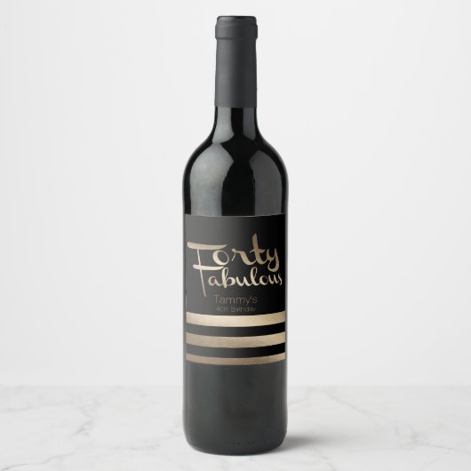 モダン金ゴールド40歳の誕生日パーティー ワインラベル (正面)