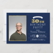 モダン金ゴールド50th誕生日パーティフォト招待状 招待状 (正面)