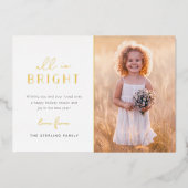 モダン金ゴールド「すべてが明るい」クリスマスフォト 箔シーズンカード (正面)