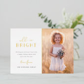 モダン金ゴールド「すべてが明るい」クリスマスフォト 箔シーズンカード (立ち正面)